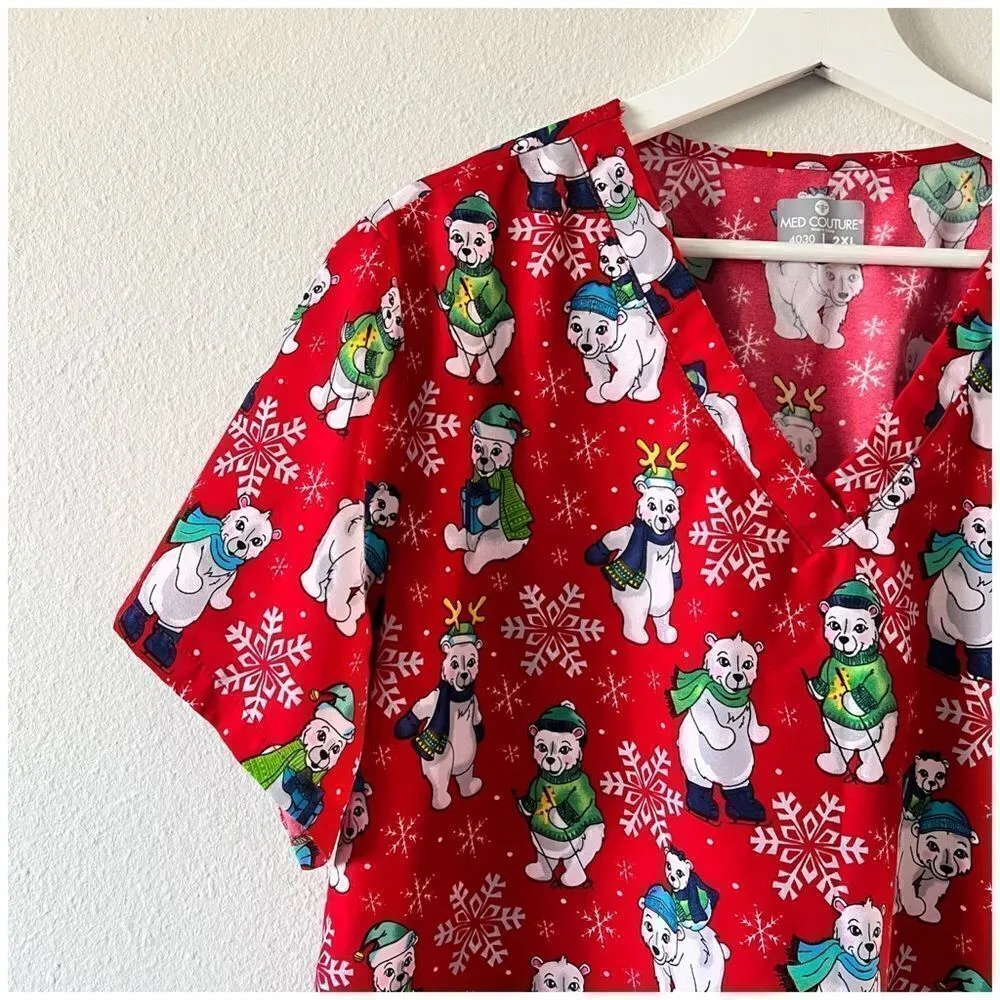 NEW Med Couture Christmas Holiday Scrub Top - Image 4
