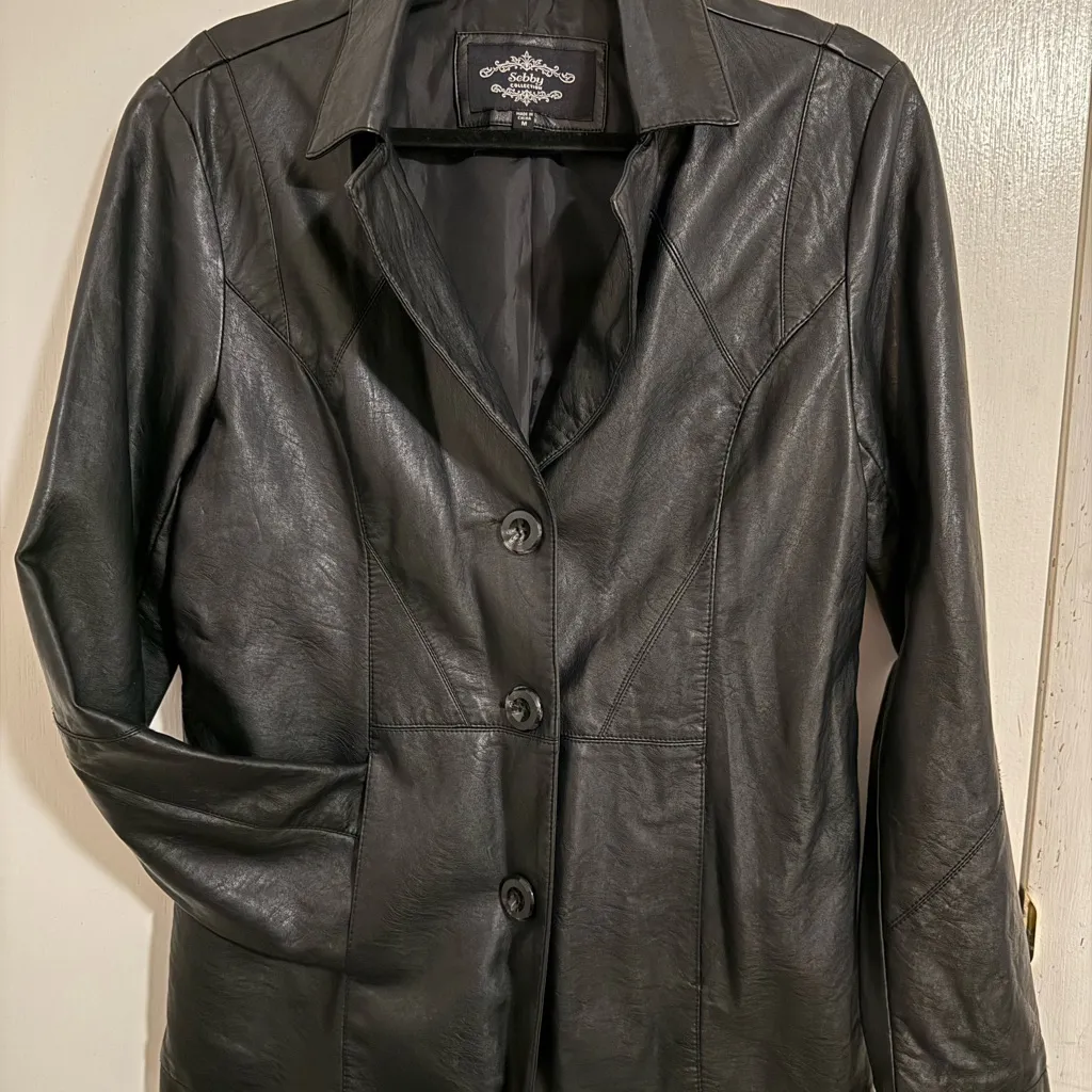 Vintage Sebby Classic Black Leather Jacket - Image 3