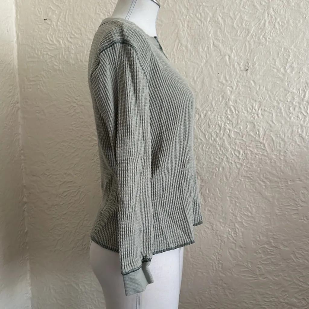 Madewell Olive Green Split Neck Super Warm Waffle Thermal Top Shirt XS - Image 8