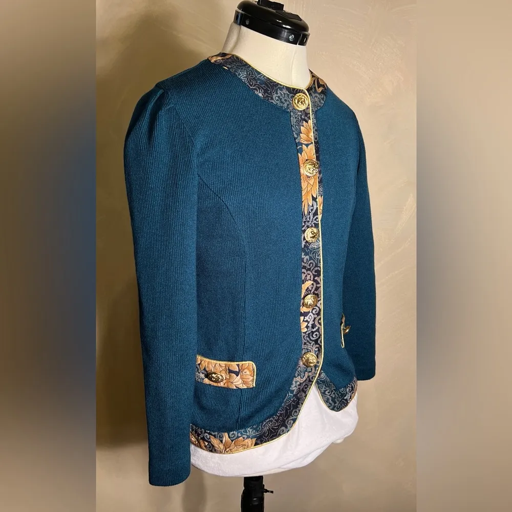 Jeffrey & Dara Petite by Linda Hutley Women’s VTG 3/4 Sleeve sweater,USA|Size:10 Blue - Image 2