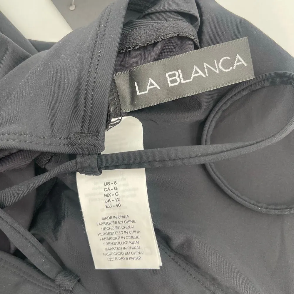La Blanca Swimsuit Size 8 Black Goddess One Shoulder Strappy Back NWT Swim Beach - Image 7