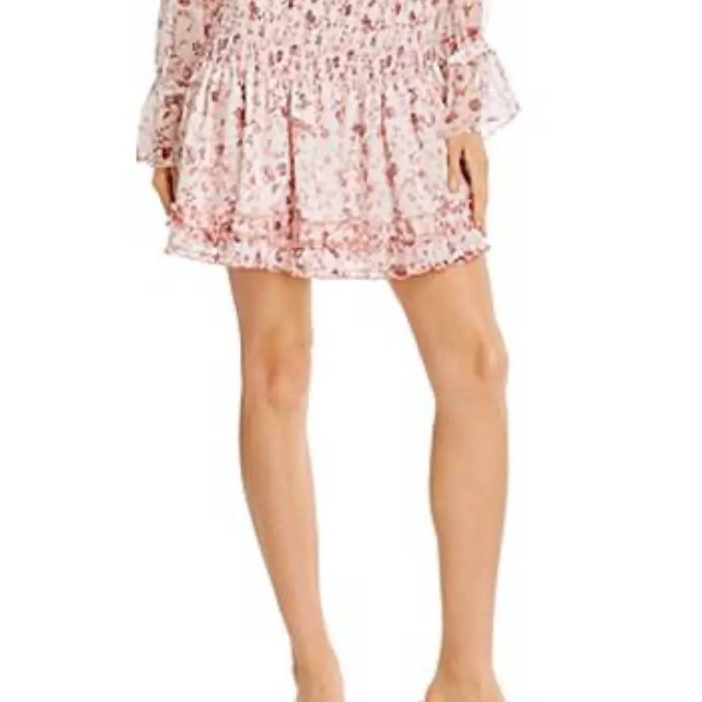 Aqua Floral Smocked Mini Skirt sz medium - Image 2