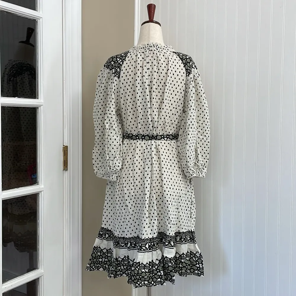 KNOX ROSE Bohemian Coastal Western Print Puff Sleeve Tie Mini Dress Size S NWT - Image 5