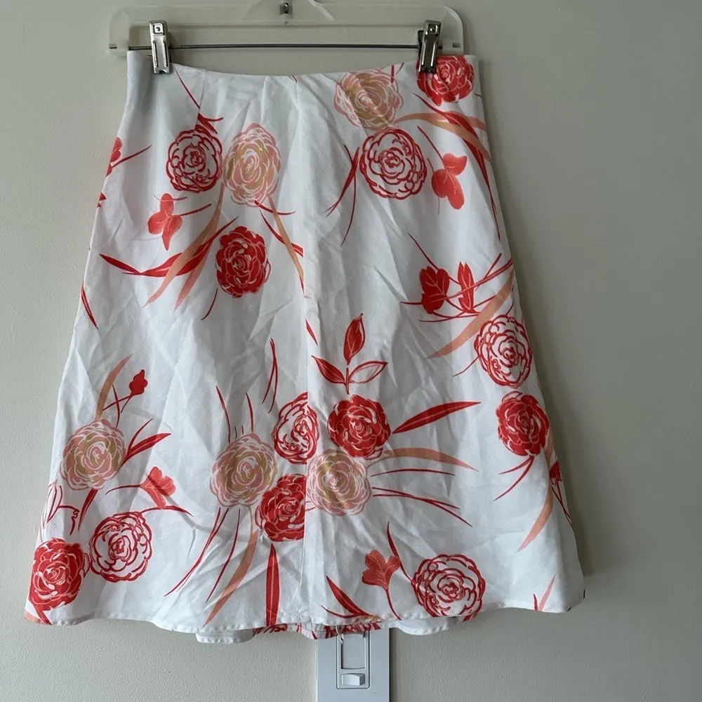Ann Taylor Factory White Red Floral A-Line Linen Blend Skirt Size 4 - Image 2
