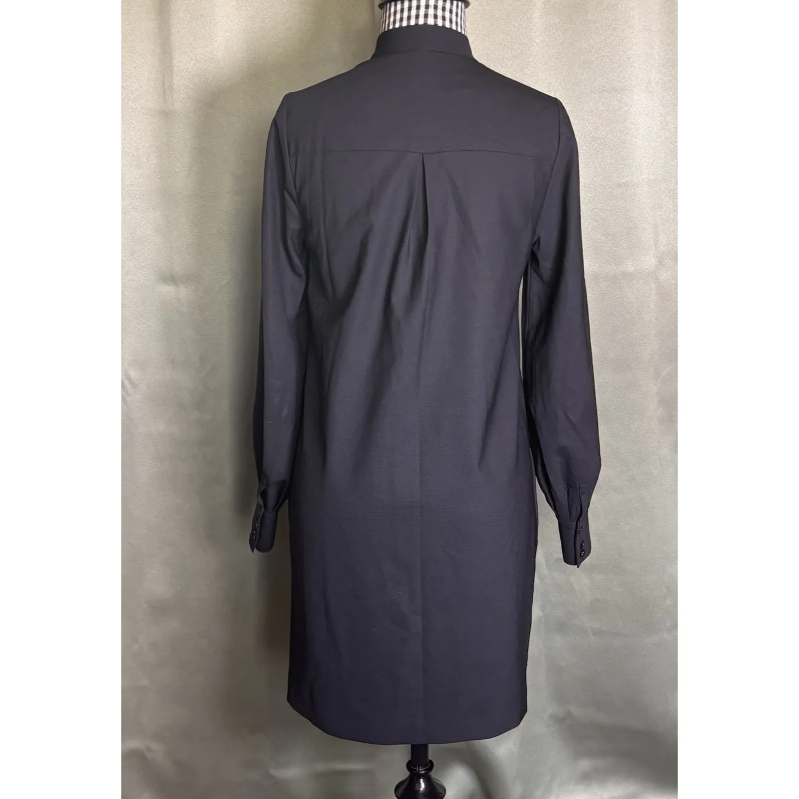 Club Monaco 95% Wool Black Shift Dress Size 0 Long Sleeve with Bow Neck Detail - Image 2