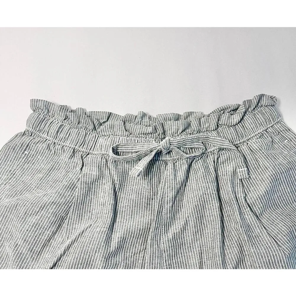 Uniqlo Striped White and Grey Linen Cotton Blend Pull-on w/Cord Shorts sz. S - Image 4