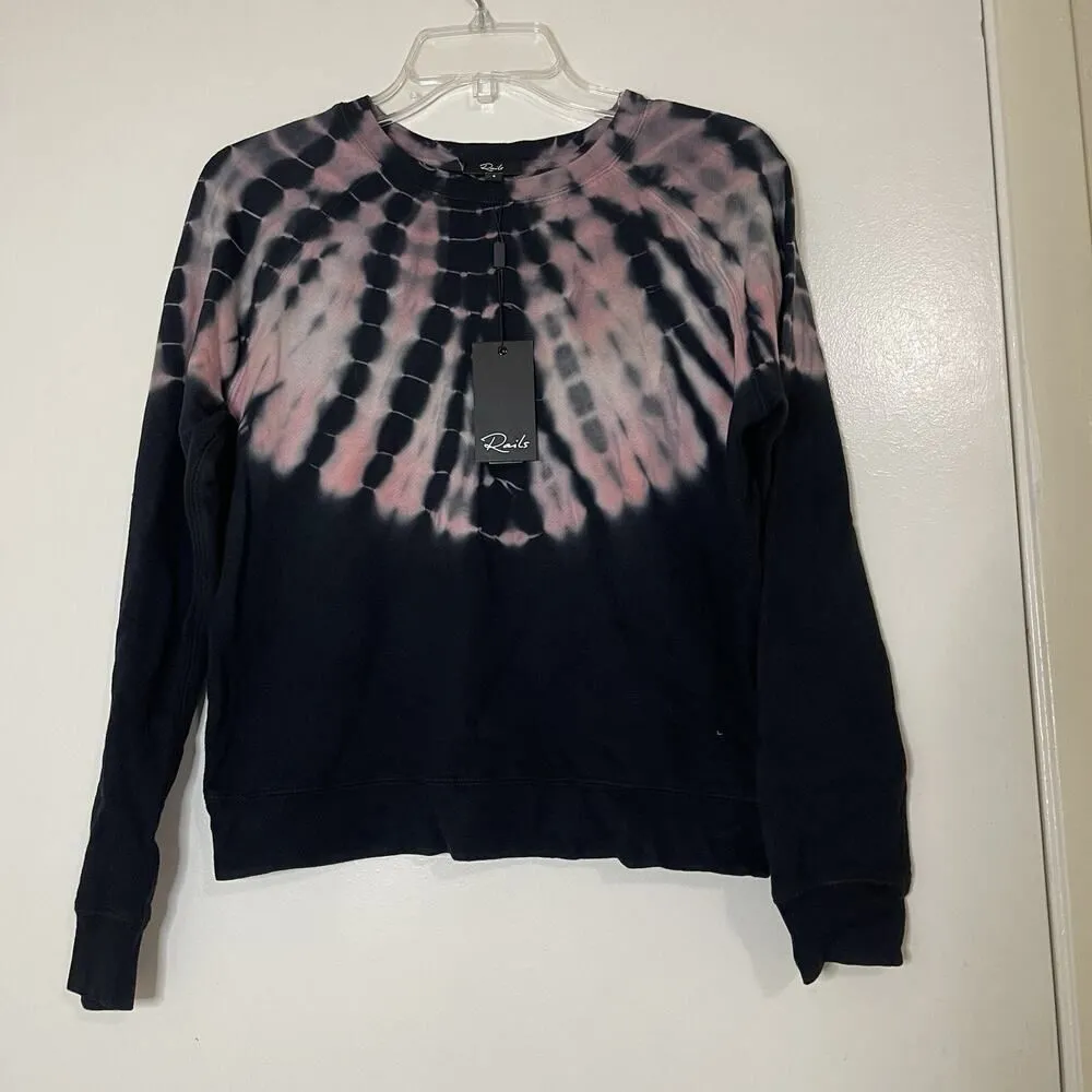 NEW! RAILS Theo black skeleton Tie Dye pullover black crewneck sweater SMALL - Image 2