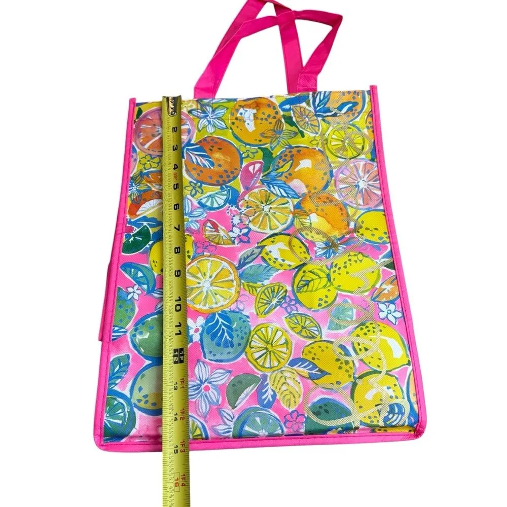 Lilly Pulitzer‎ Citrus Print Tote Pink Yellow Green Reusable Shopping Market Bag - Image 7