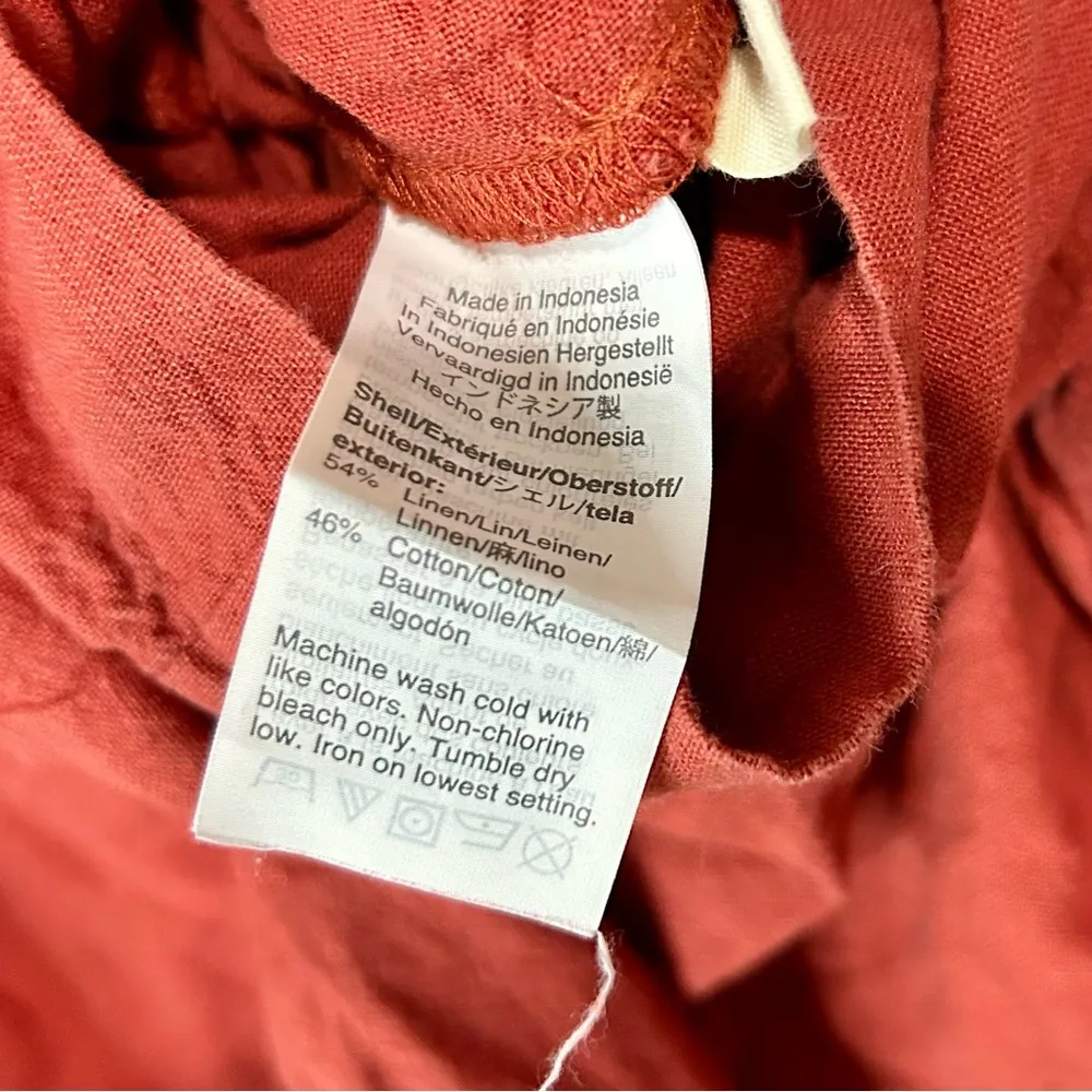 Madewell Women’s Linen Cotton Pleat Sleeve Jumpsuit Red Size 4 EUC - Image 5