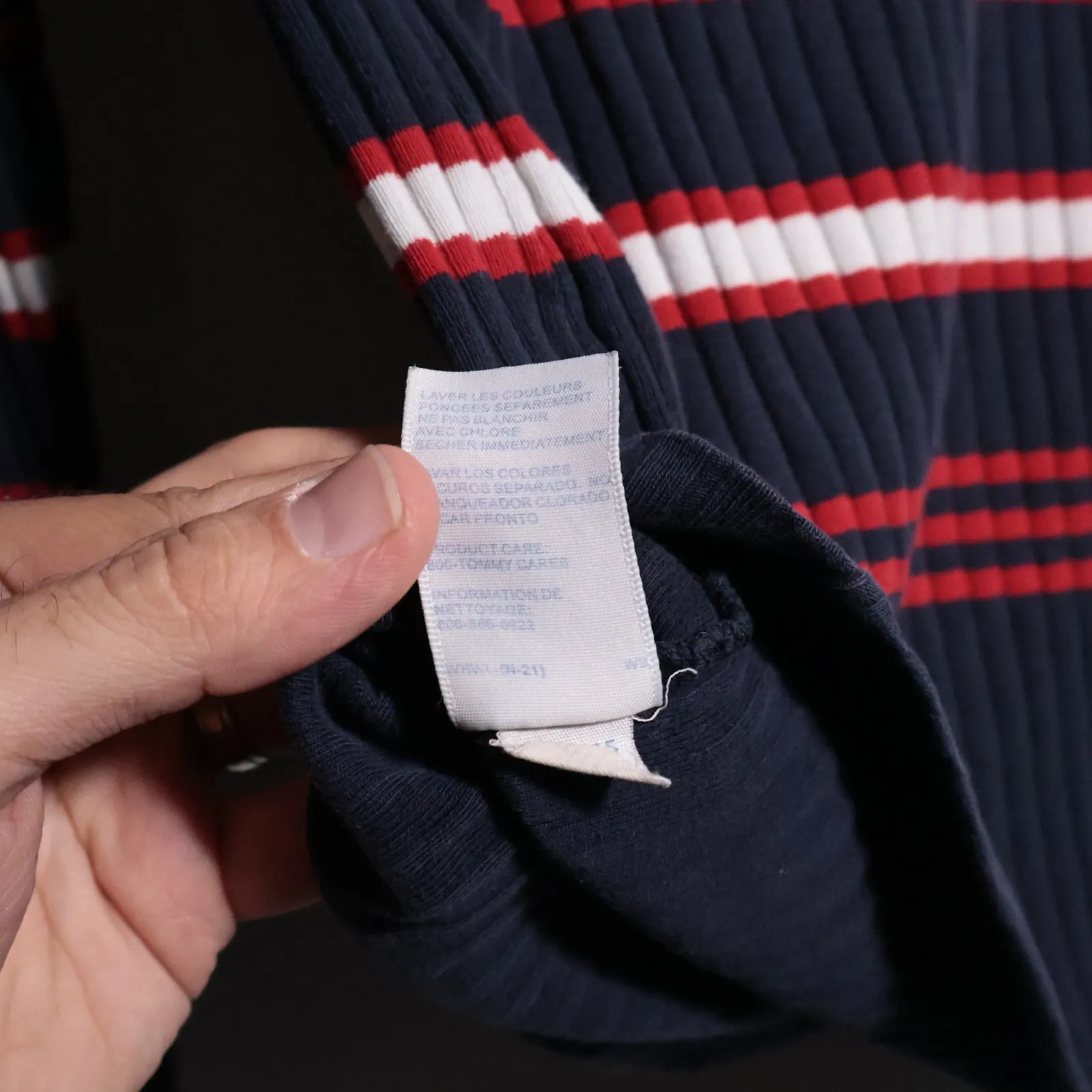 VTG Y2K Tommy Hilfiger‎ Blue Red Striped Long Sleeve Top Ribbed Preppy Womens M - Image 9