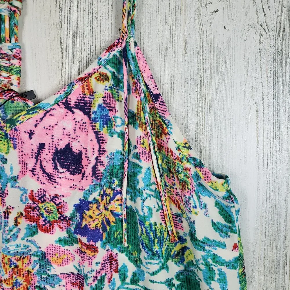 NWT Color Block Floral Printed Fringed Racerback Tank Top Women's Size Large - Image 5