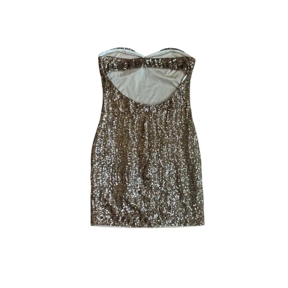 Arden B Glittering Gold Strapless Dress - Image 4