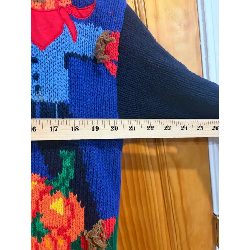 Vintage Alexandra Bartlett for The Eagle's Eye Pumpkin Scarecrow Fall Harvest Blue Size L - Image 9