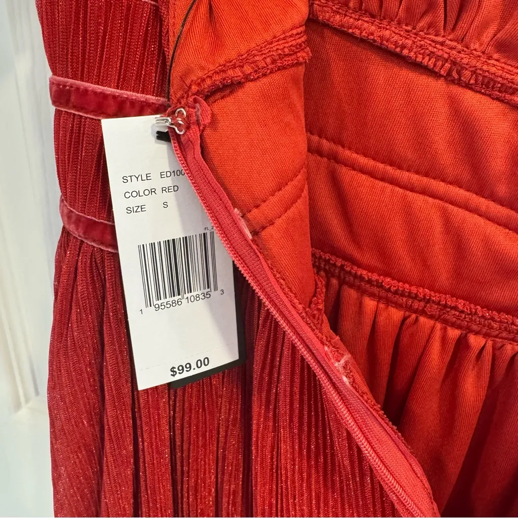 Lulus  NWT Red Mini Dress Metallic Deep VNeck Low Cut Ribbed - Image 7