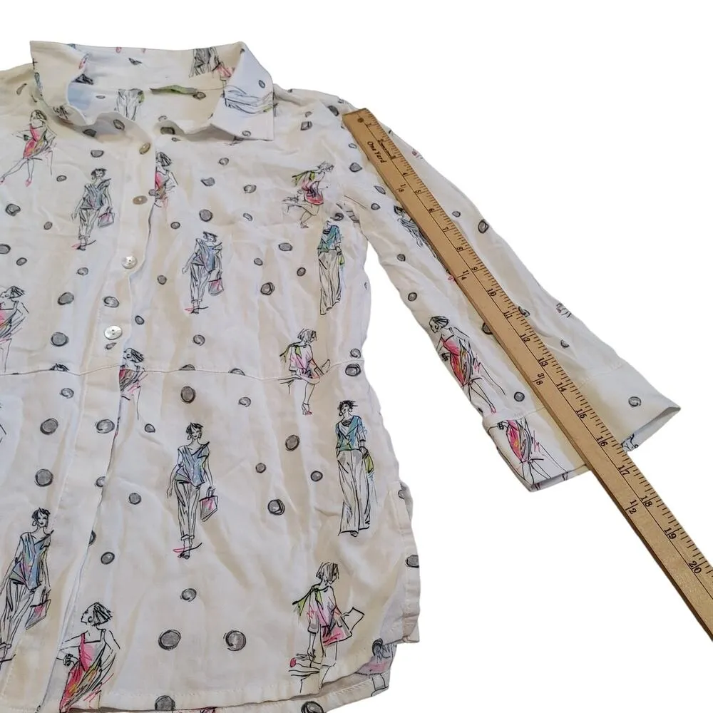 Dolcezza Size Small S Fashion Woman Button Up 3/4 Sleeve Top Soft Viscose White - Image 4
