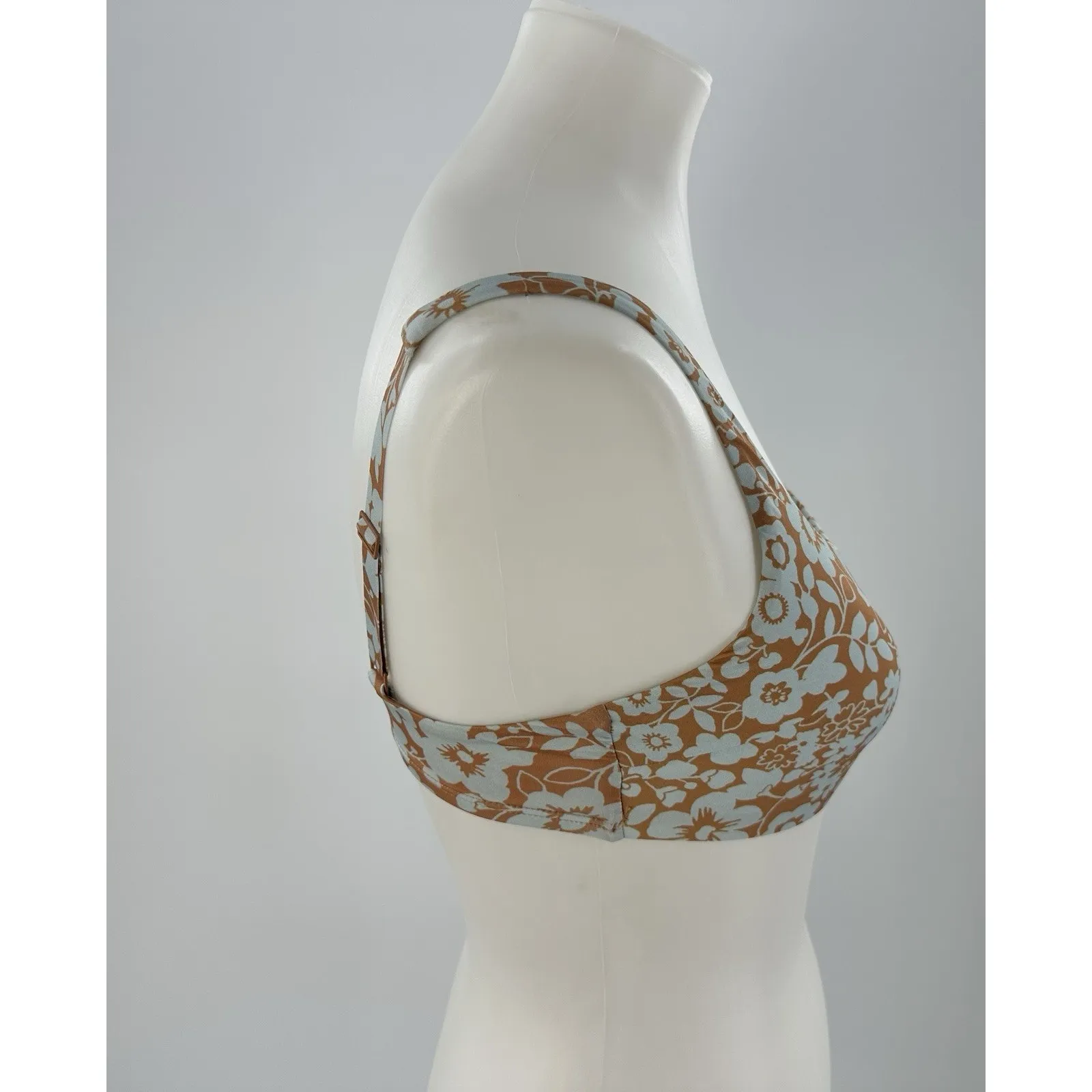 Everlane XXS Floral Bikini Top Econyl Nylon Swimwear Brown Blue Adjustable - Image 3