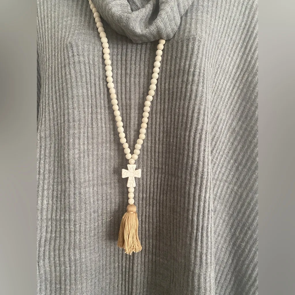 Boho Tassel Cross Pendant Boho Handmade Wooden‎ Beads Long Sweater Necklace - Image 8