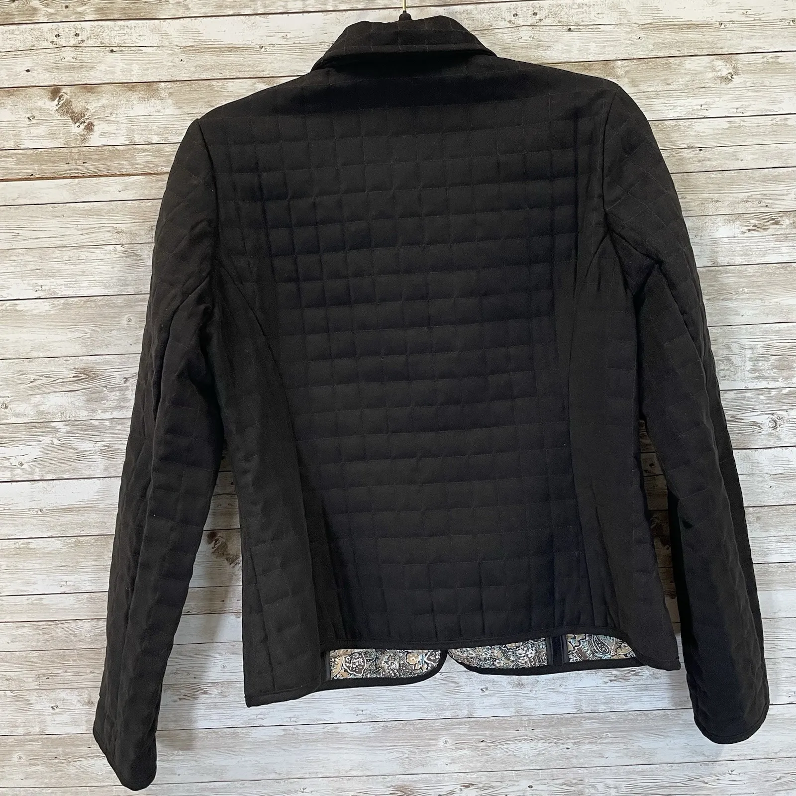 Briggs New York Womens 8P Jacket Black Quilted Coat Snap Up Paisley Lined - Image 5