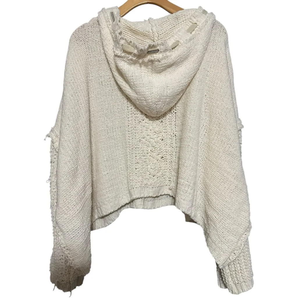 POL Women’s Sz L Ivory Cream V-neck Hooded Cable Knit Chenille Oversized Sweater - Image 8