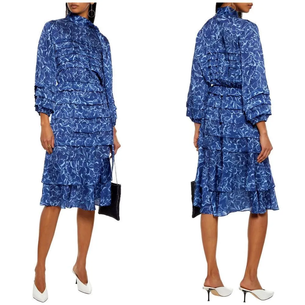 Sachin & Babi Dress Womens 2 Brielle Floral Print Tiered Tie Neck Satin Midi - Image 5