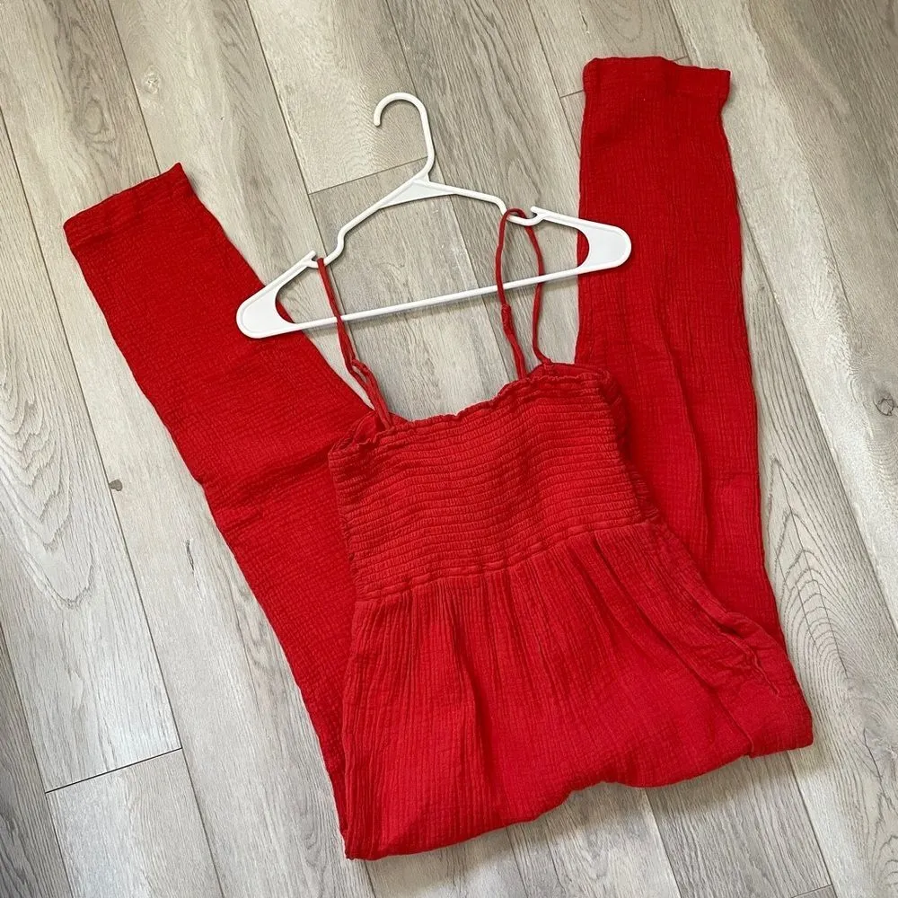 Anthropologie Saturday Sunday Isabel Tie Front Jumpsuit Red (Small) cotton gauze - Image 7