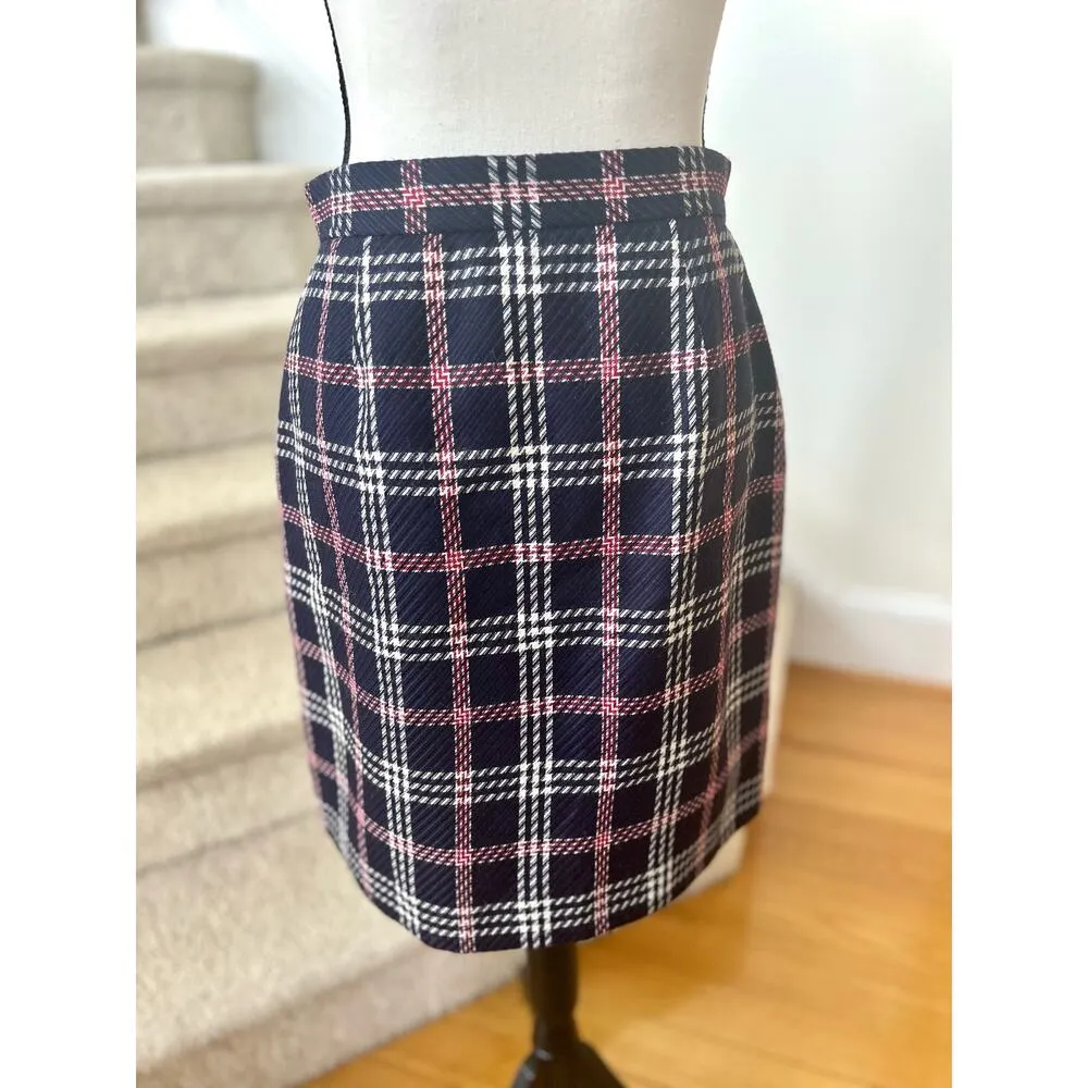 Brooks Brothers Red Fleece Navy, Red, White Plaid Wool Skirt - Image 3