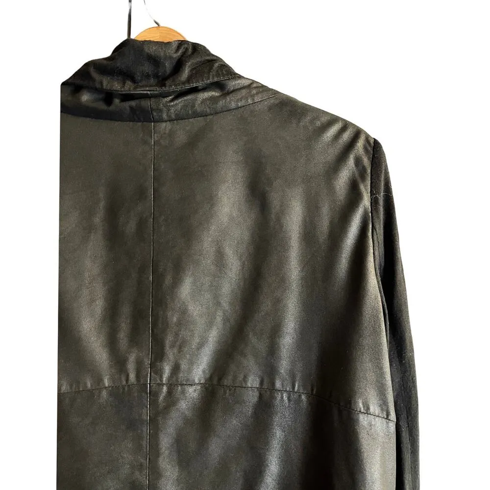 ALAN BILZERIAN Goat Leather Cotton Jacket Cardigan Black Mixed Media Drape US 12 - Image 6