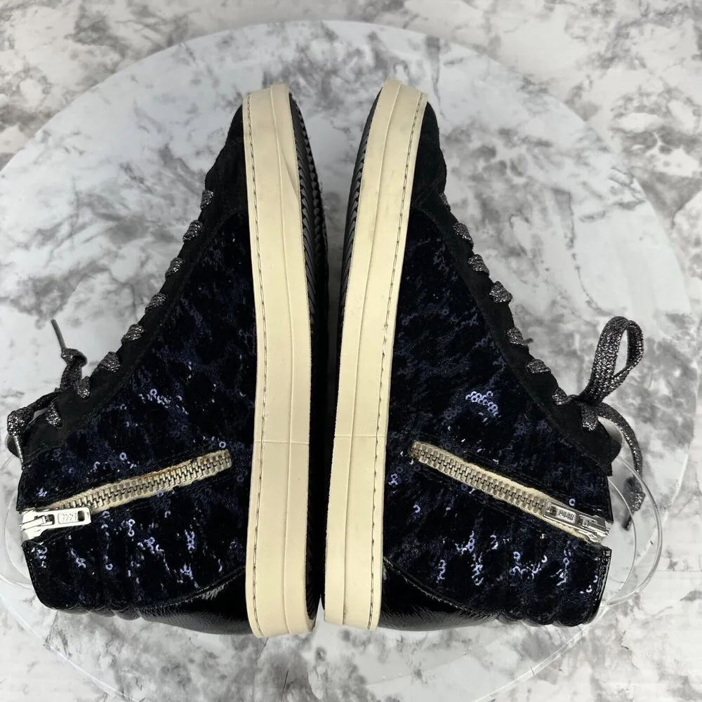P448 Skate High Top Sneaker Size 38/ 7.5 Black Metallic Sequin Animal Print - Image 7
