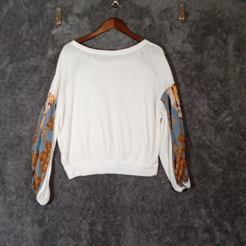 Free People Casual Clash Long Ballon Sleeve  Waffle Knit Womens Top Size Medium - Image 5