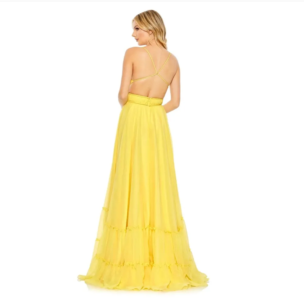 NWT Mac Duggal Tier Cut Out Yellow Chiffon Gown 4 in Buttercup - Image 2