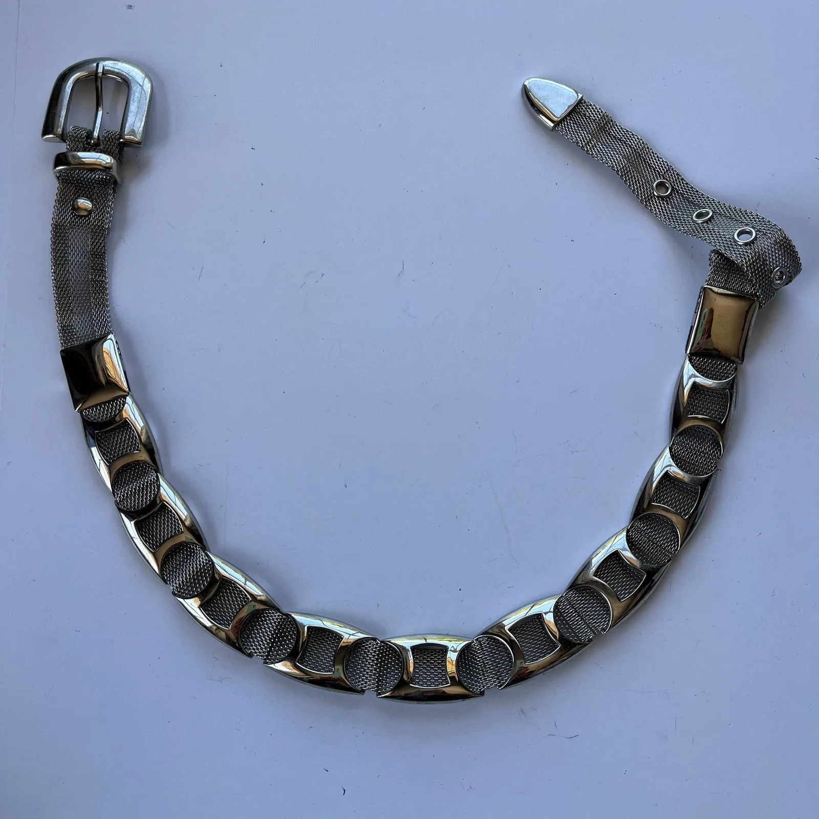 Y2K Silvertone Metal Mesh Womens Belt Glam Rocker Indie Grunge Moto Adjustable Silver - Image 10