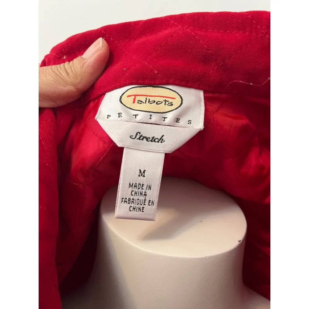Vintage Talbots petites stretch quilted snap button lipstick red jacket Medium - Image 6