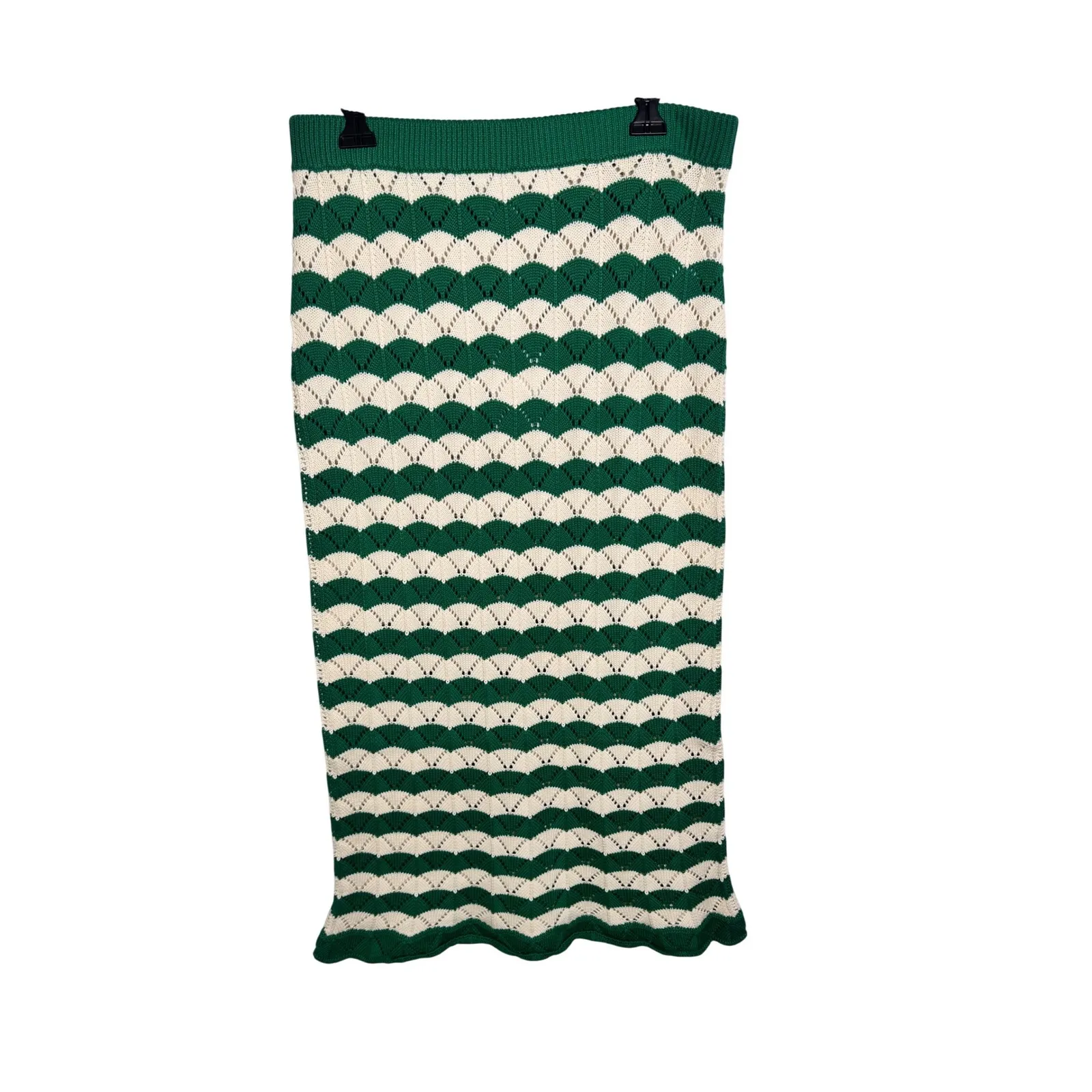 MISA Los Angeles Green Cream Stripe Crochet Knit Maxi Skirt Size L - Image 4