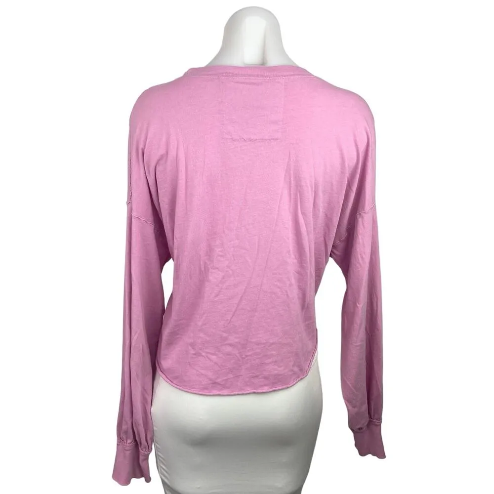 Free People Pink Balloon Long Sleeve Boxy Crew Neck Sweatshirt Top Size S - Image 2