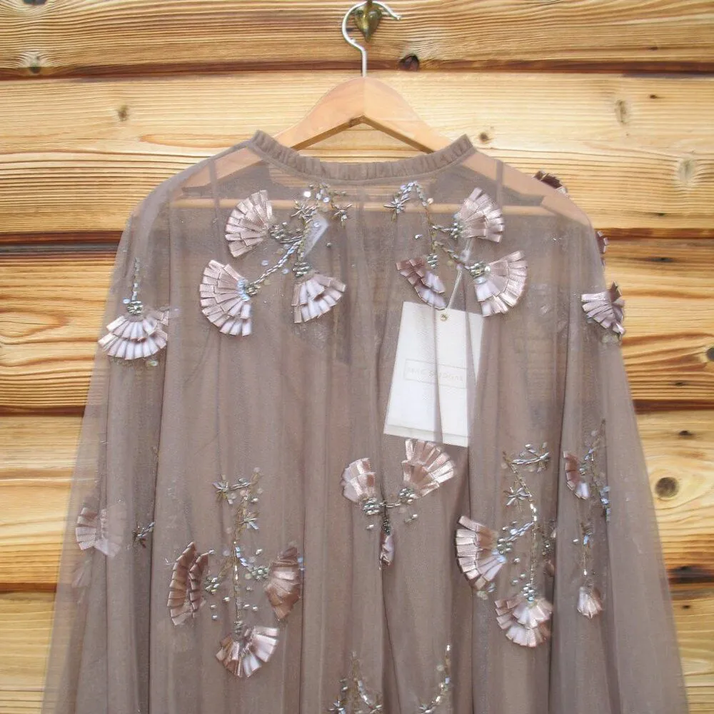 MAC DUGGAL 9257 Brown Embellished Long Flare Sleeve Mesh A-Line Dress - Image 12