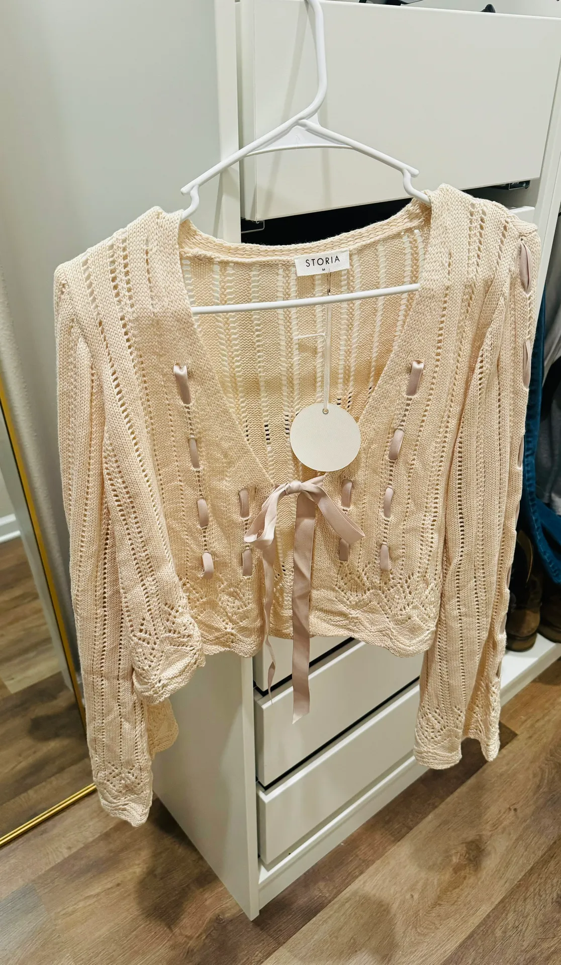 Laced ribbon cropped sweater cardigan  - Image 3