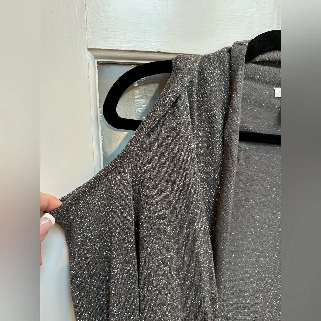 Vintage Cache Y2K Silver Taupe Metallic Open Front Cardigan Sweater Size XL - Image 4