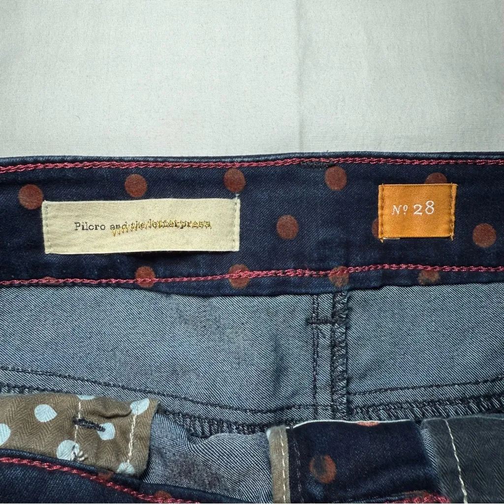 PILCRO & the Letterpress 28 Blue Denim Polka Dots Pencil Skirt Anthropologie - Image 3