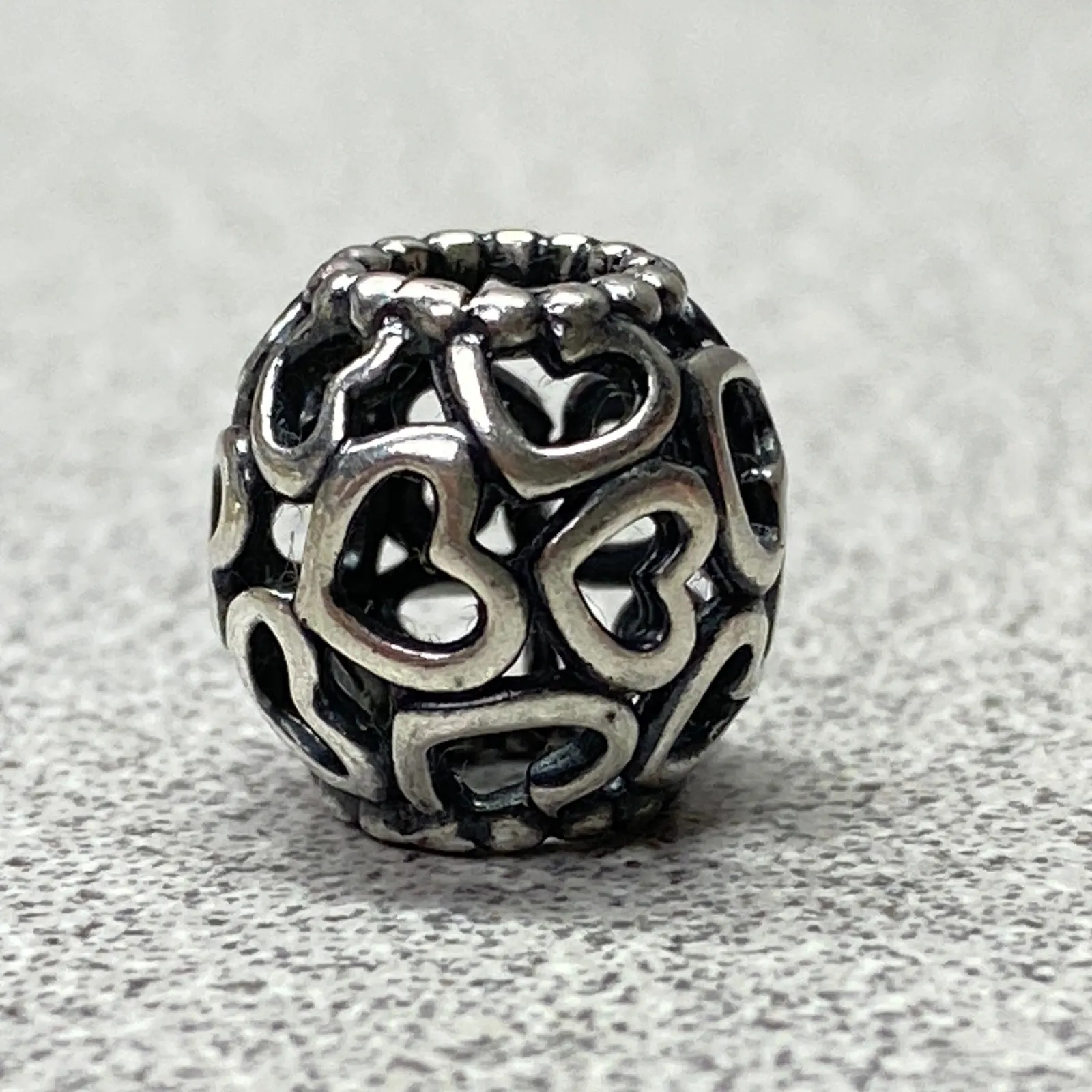 Authentic Pandora 925 Silver Openwork Hearts Bead Charm Jewelry Making - Image 2