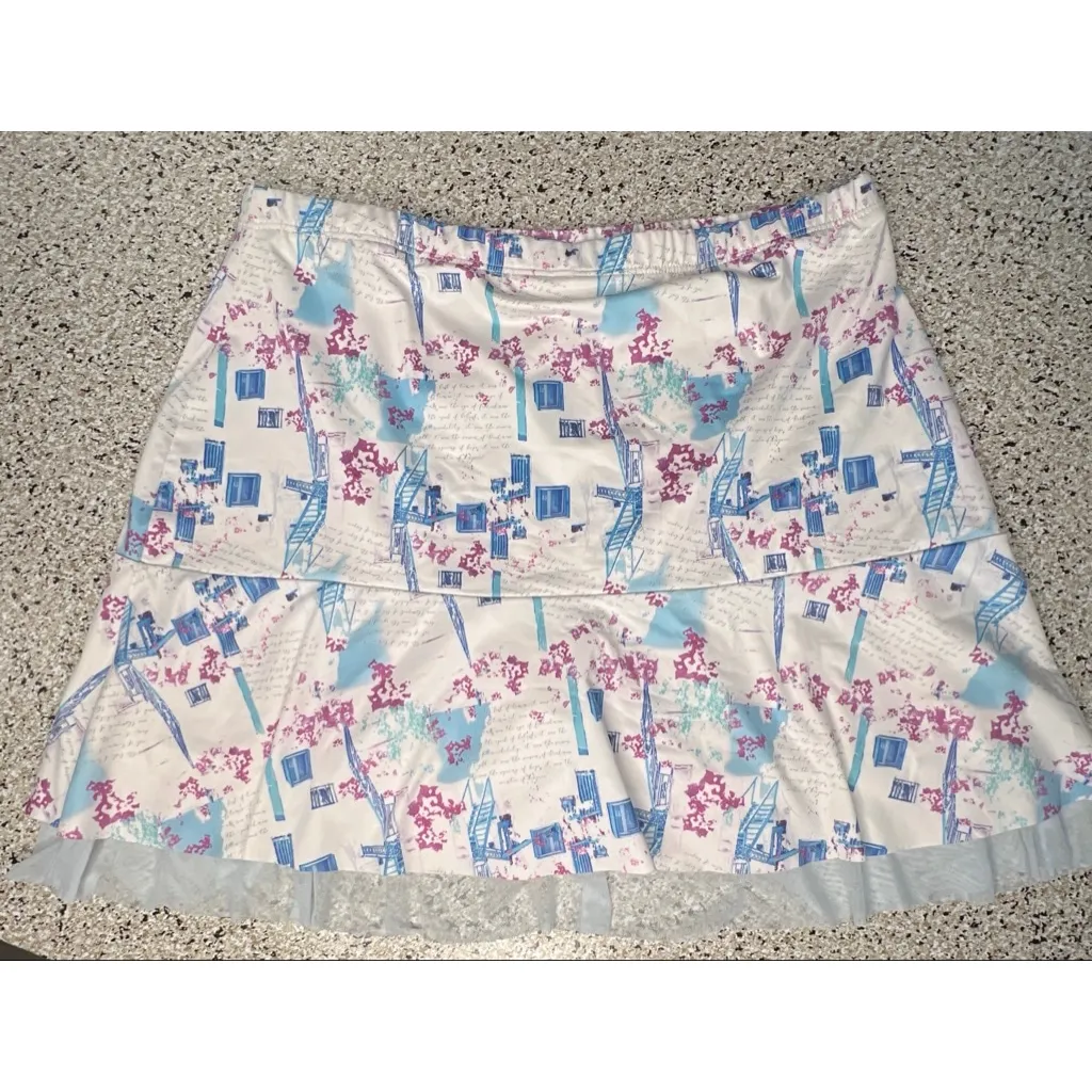 Denise Cronwall White Blue Abstract Floral Golf Skort Size Large - Image 5