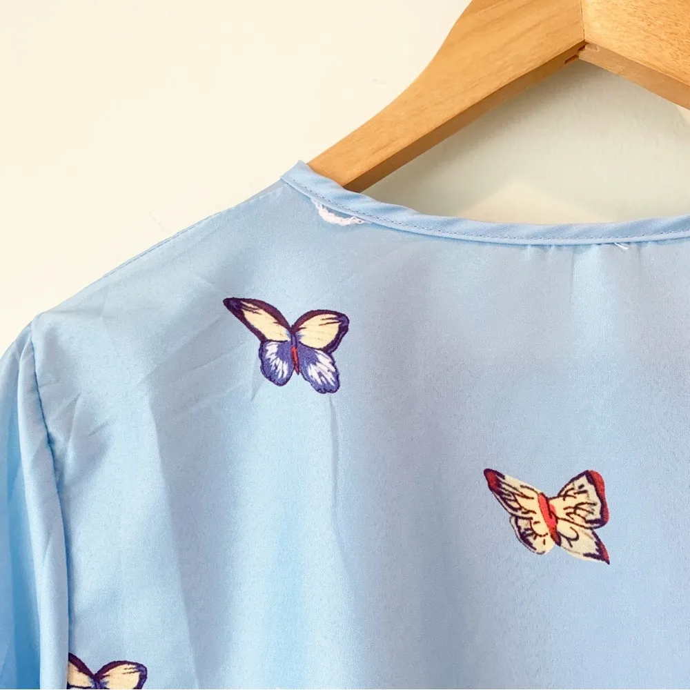 Colorful Blue Butterfly Garden A Line Lightweight Plus Size Dress 2XL - Image 7