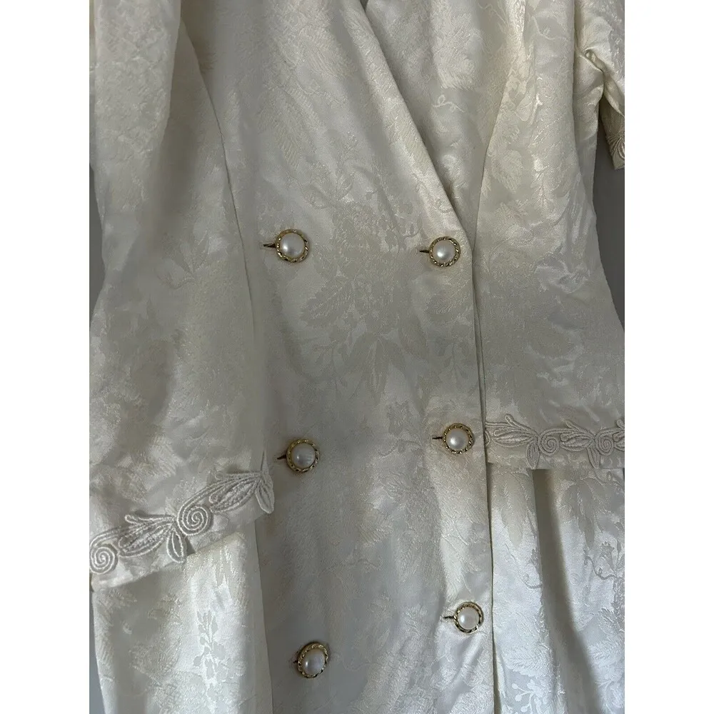 Vintage White Floral Midi Dress With Gold Button Details Size M - Image 4