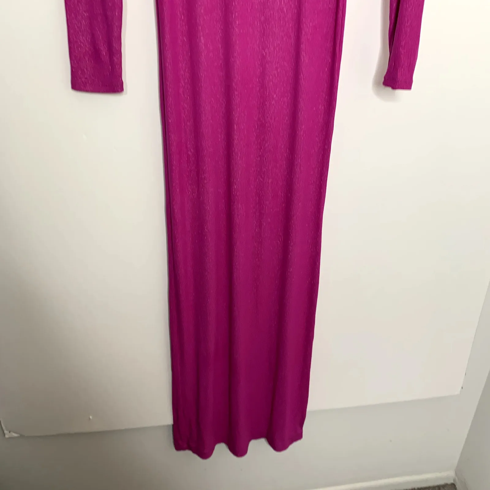 Skims Long Sleeve Dress Luxe Limited Edition Fuchsia Shimmer Foil Womens Medium - Image 6