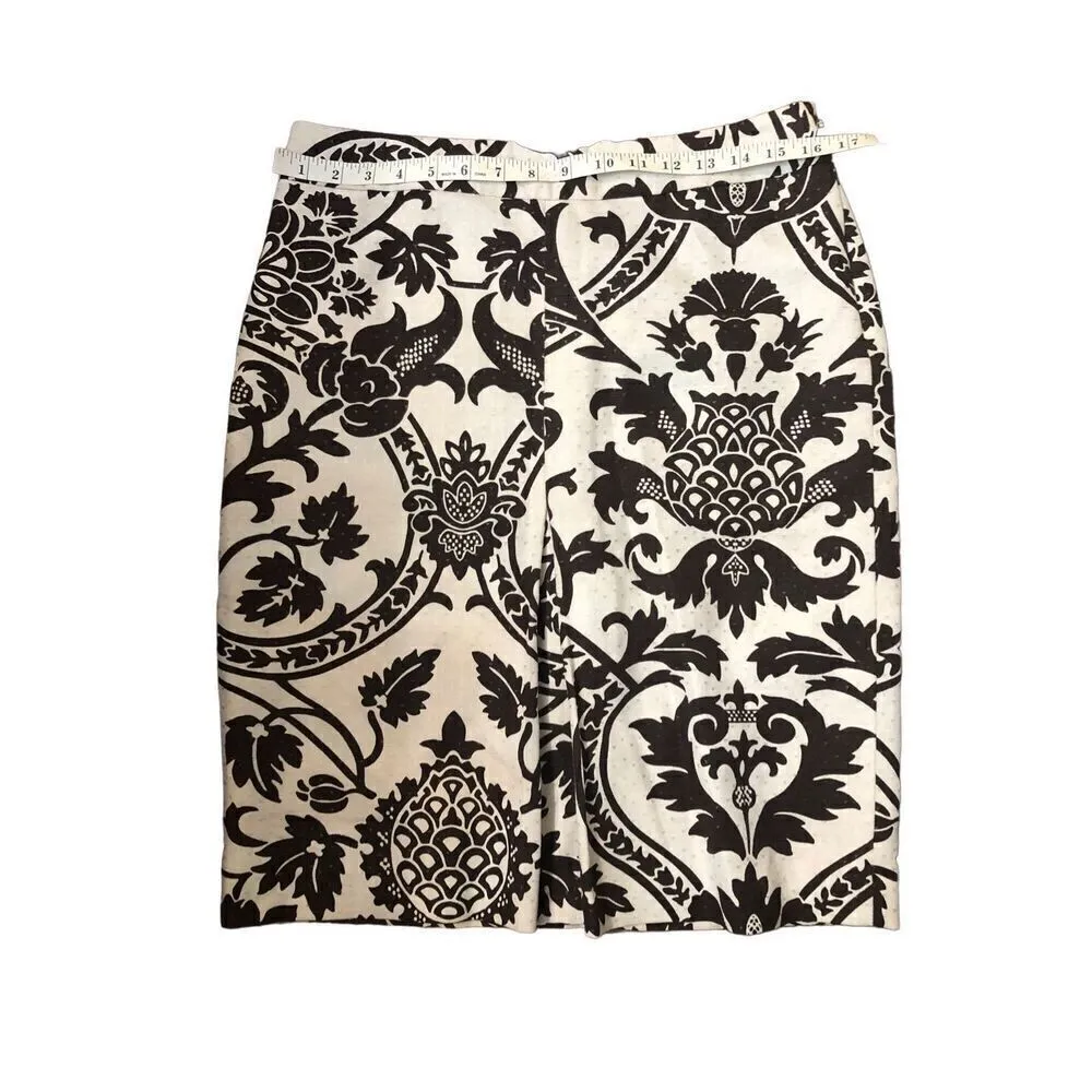 Loft Ann Taylor BROWN CREAM FLORAL LINEN-BLEND STRAIGHT SKIRT SIZE 8 - Image 8