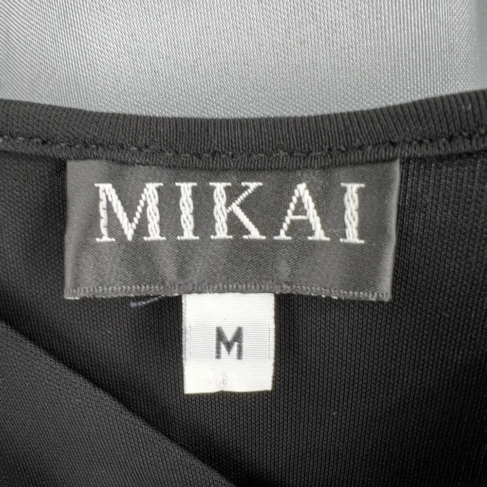 VTG Mikai Slip Dress Black Surplice Neckline Maxi Stretchy Elegant Size Medium - Image 5