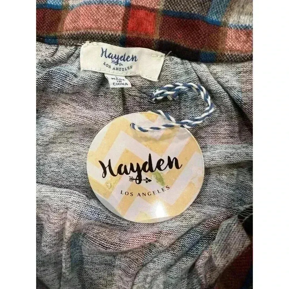 Hayden LA Large Dress Western Rust Red Blue Plaid Flannel Lace Up 3/4 Sleeves - Image 8