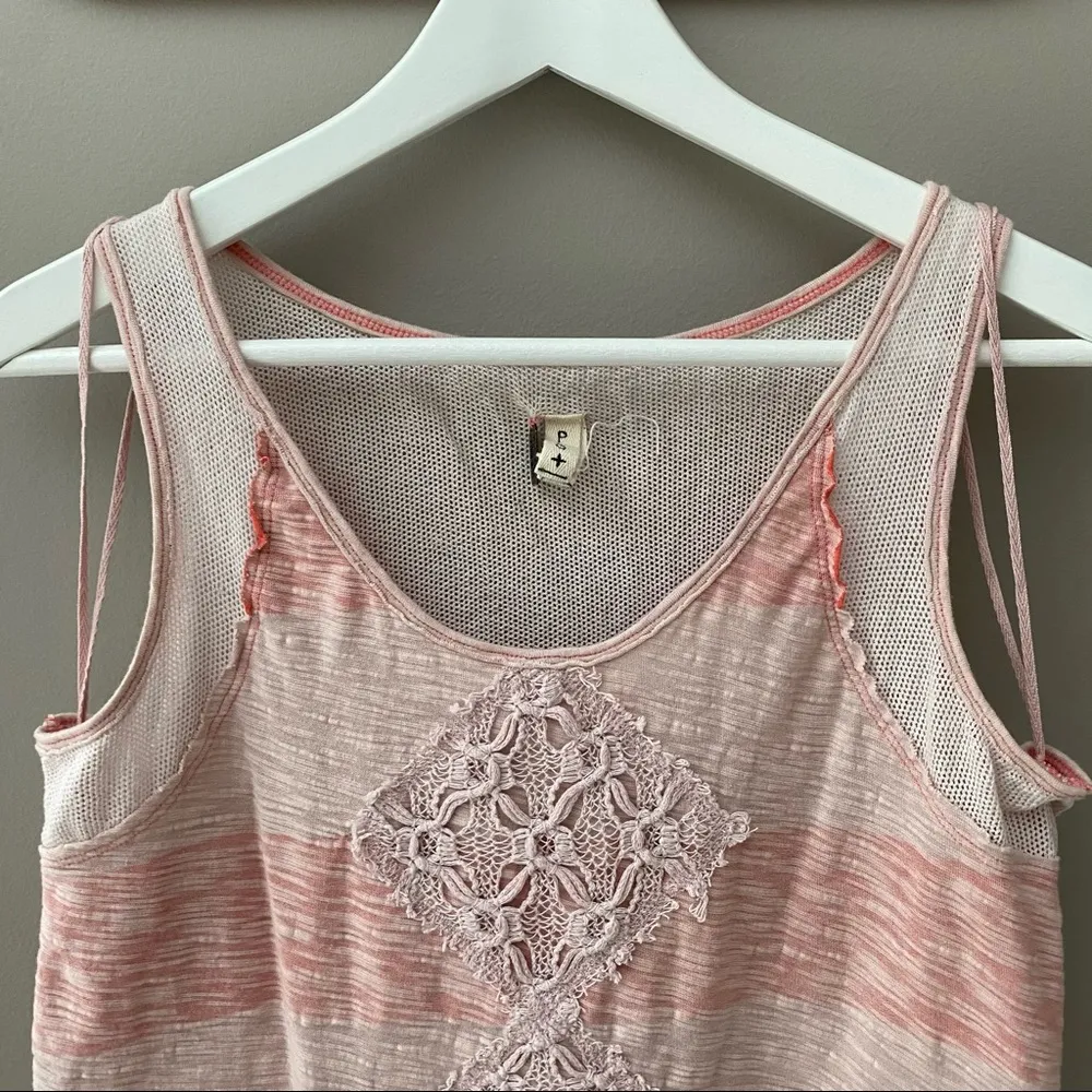 Free People Applique Mesh Trapeze Tank Top Pink Sz Small - Image 5
