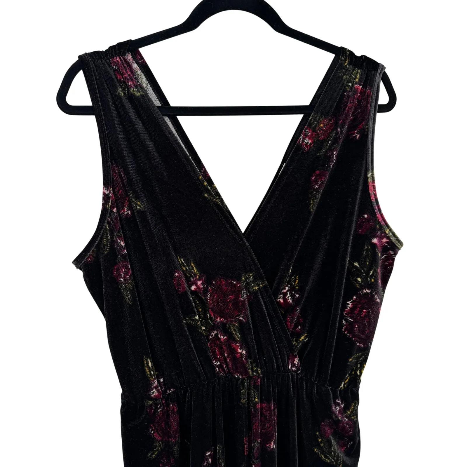 Love on a Hanger Jumpsuit Womens Large Black Floral Velvet Pockets - Image 2