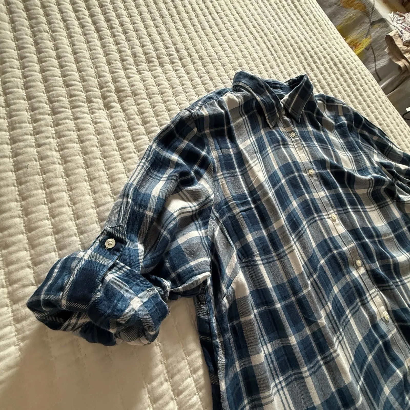 Lauren Ralph Lauren Button Up Collared Flannel Shirt Blue White Plaid Sz 3X - Image 10