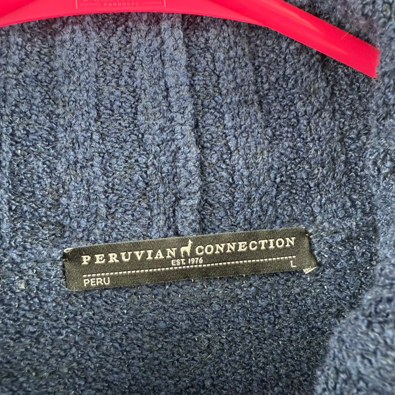 PERUVIAN CONNECTION Turtleneck Sweater SZ Large Navy Blue Pima Cotton Blend Peru - Image 3